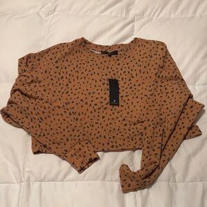 Lulu's Brown and Black Patterned Long Sleeve Crop Top